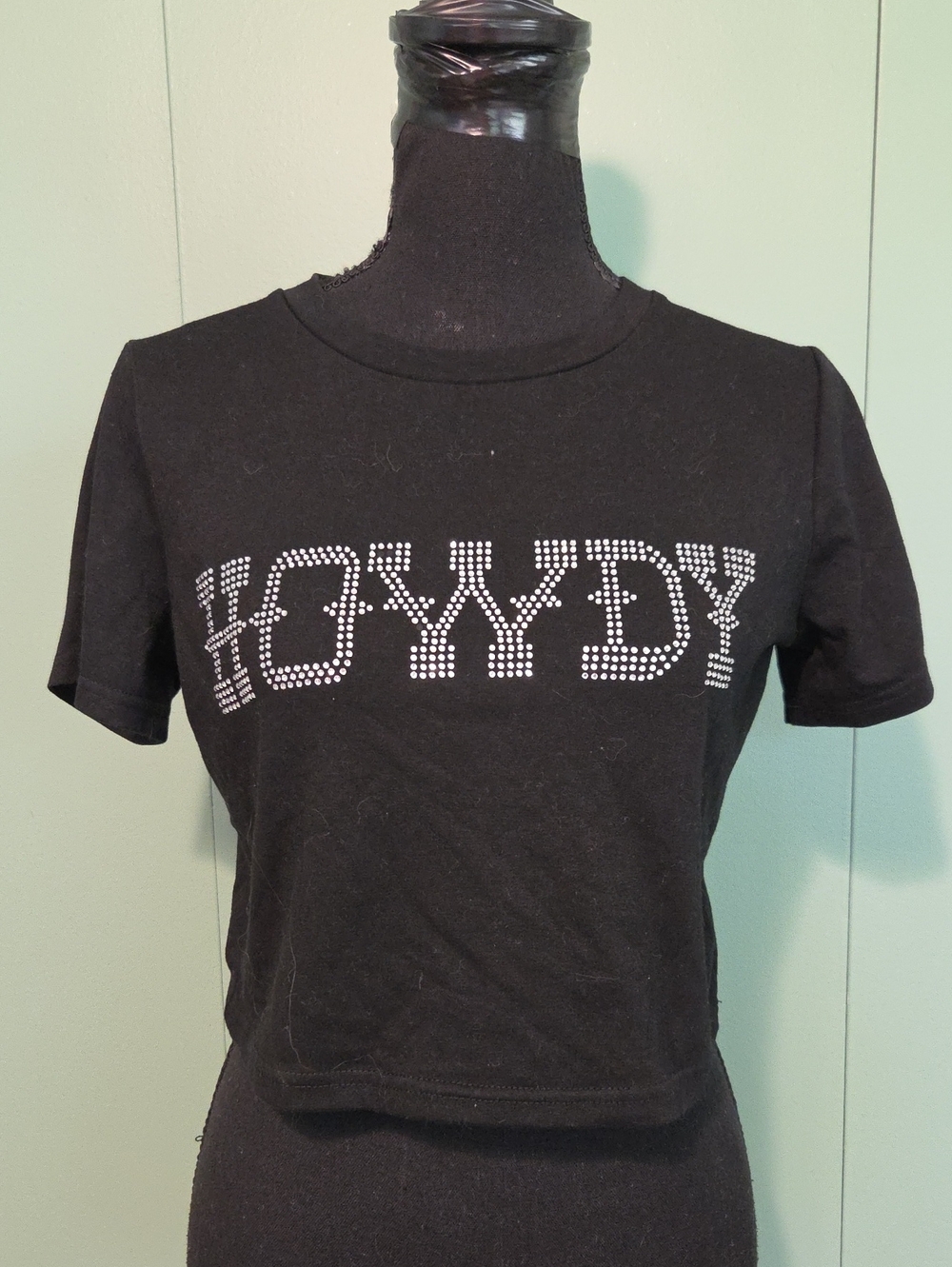 12th Tribe Rhinestone Howdy Cropped Back Shirt Top Size Medium